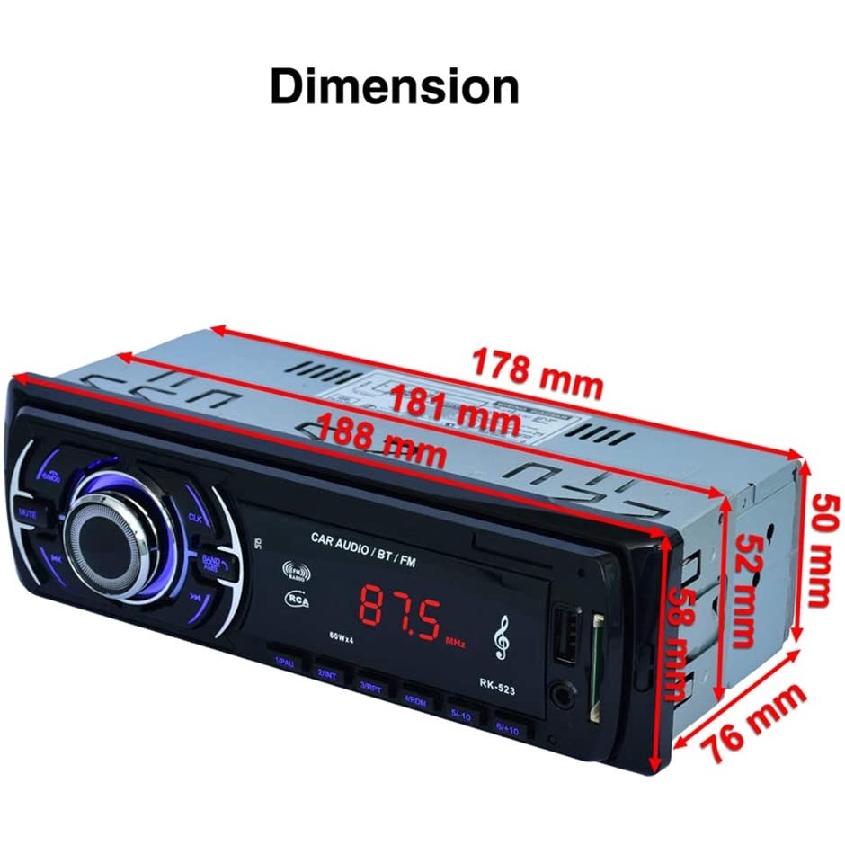 Bộ thu Radio cho ô tô RK-523 / RK-522 không dây bluetooth, đầu phát MP3 cổng USB