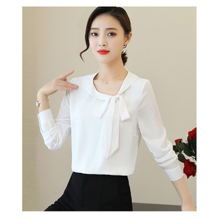 Áo sơ mi nữ kiểu cổ cột nơ lệch_công sở.