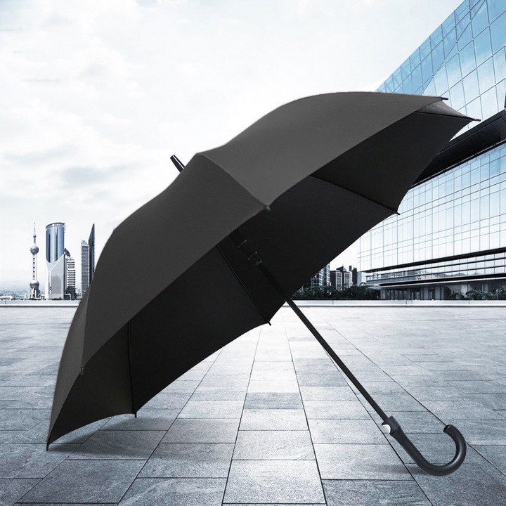 Ô dù che mưa cán cong có nút bấm tự động màu đen - Do_luu_niem