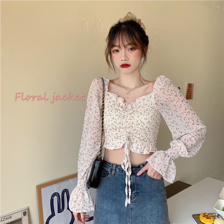 Áo voan Croptop dây rút hoa nhí HOT HIT siêu đẹp, siêu xinh | BigBuy360 - bigbuy360.vn