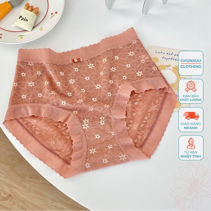 Quần lót nữ họa tiết hoa nhí phối ren viền Chunxuu, chất liệu ren gấm cao cấp - QC60