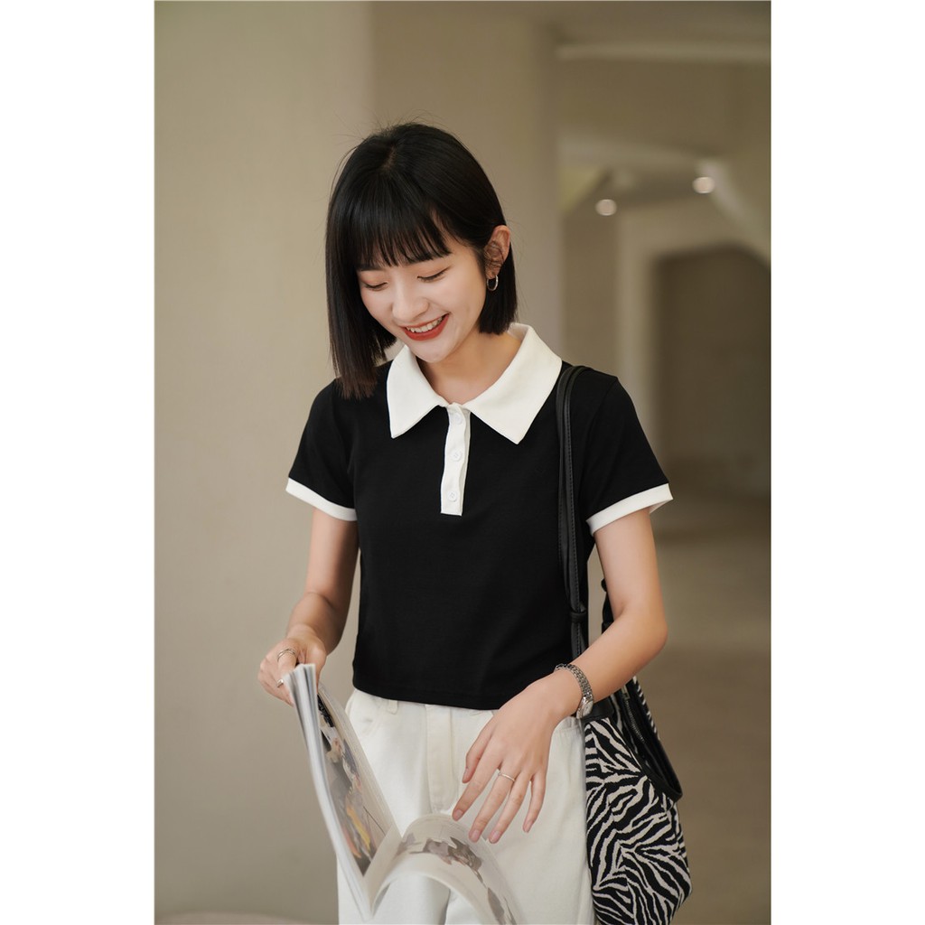 Áo Polo Croptop SANMAY Áo Kiểu Croptop Nữ Tay Ngắn Có Cổ Sơ Mi Bẻ Phông Crt Thể Thao Classic Đẹp Đen Trắng - AO015 | BigBuy360 - bigbuy360.vn