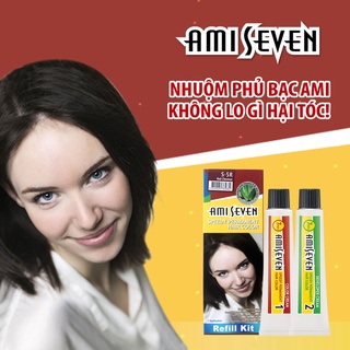 Nhuộm phủ bạc Thảo dược Ami Seven 7 phút, Màu Hạt Dẻ Ánh Đỏ S5-R loại tiết kiệm  (60g + 60g)