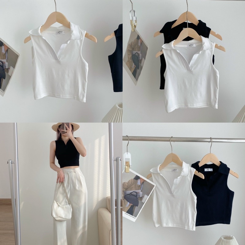 Áo CÓ CỔ sát nách croptop cổ đức hottrend phong cách thể thao năng động Áo thun croptop sang chảnh