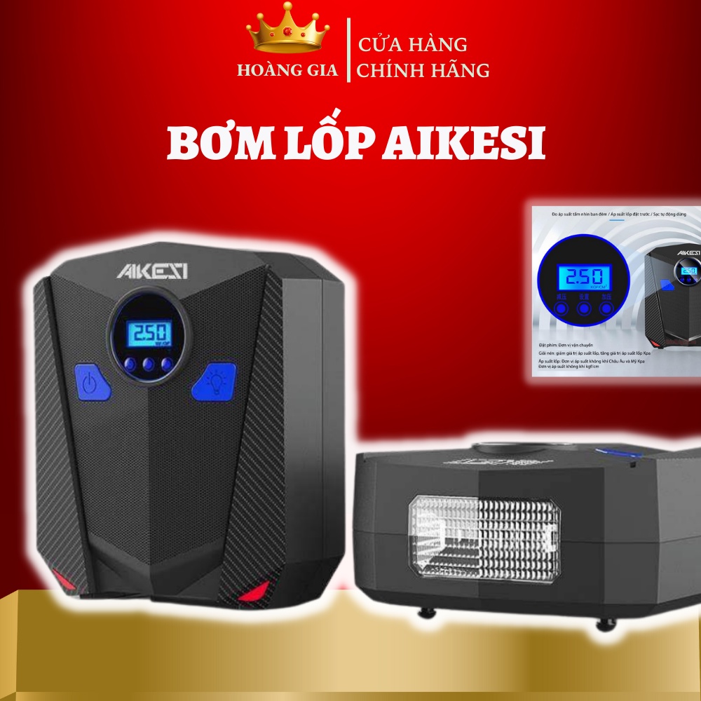 Bơm Lốp Ô Tô Aikesi Tự Ngắt – Bơm Hơi Ô Tô Mini Tự Ngắt Đèn Led Cắm Tẩu 12V Tự Ngắt