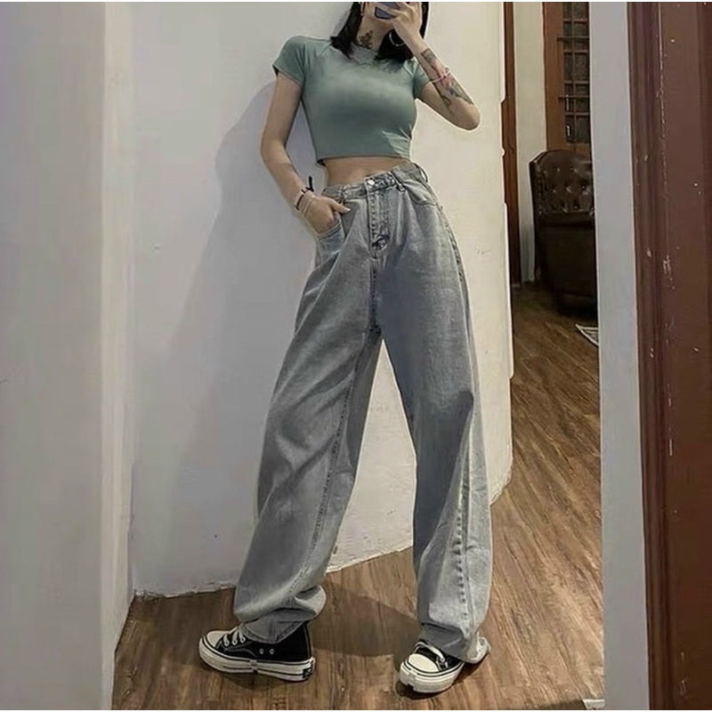 Quần jean ống rộng nẹp cài eo,quần bò dáng suông cullotest cạp cao hách dáng,quan jeans ống xuông-MINXY SHOP | BigBuy360 - bigbuy360.vn