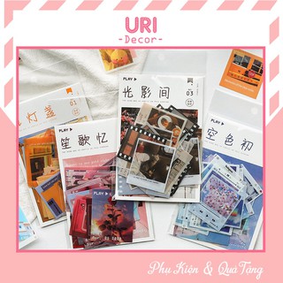 Bộ 40 miếng sticker in ảnh chụp phong cách cổ điển, set ảnh dán trang trí sổ vở nhật ký decor bàn học ST34 URI DECOR