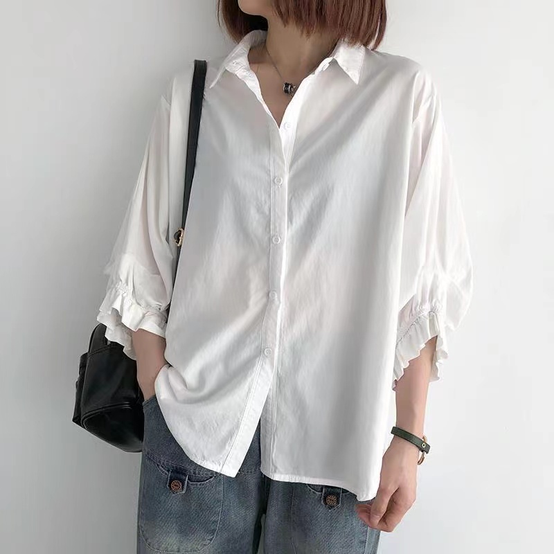 SUXI Áo Sơ Mi Tay Dài Dáng Rộng Màu Sắc Đơn Giản Thời Trang Hàn Quốc Xinh Xắn Cho Nữ
