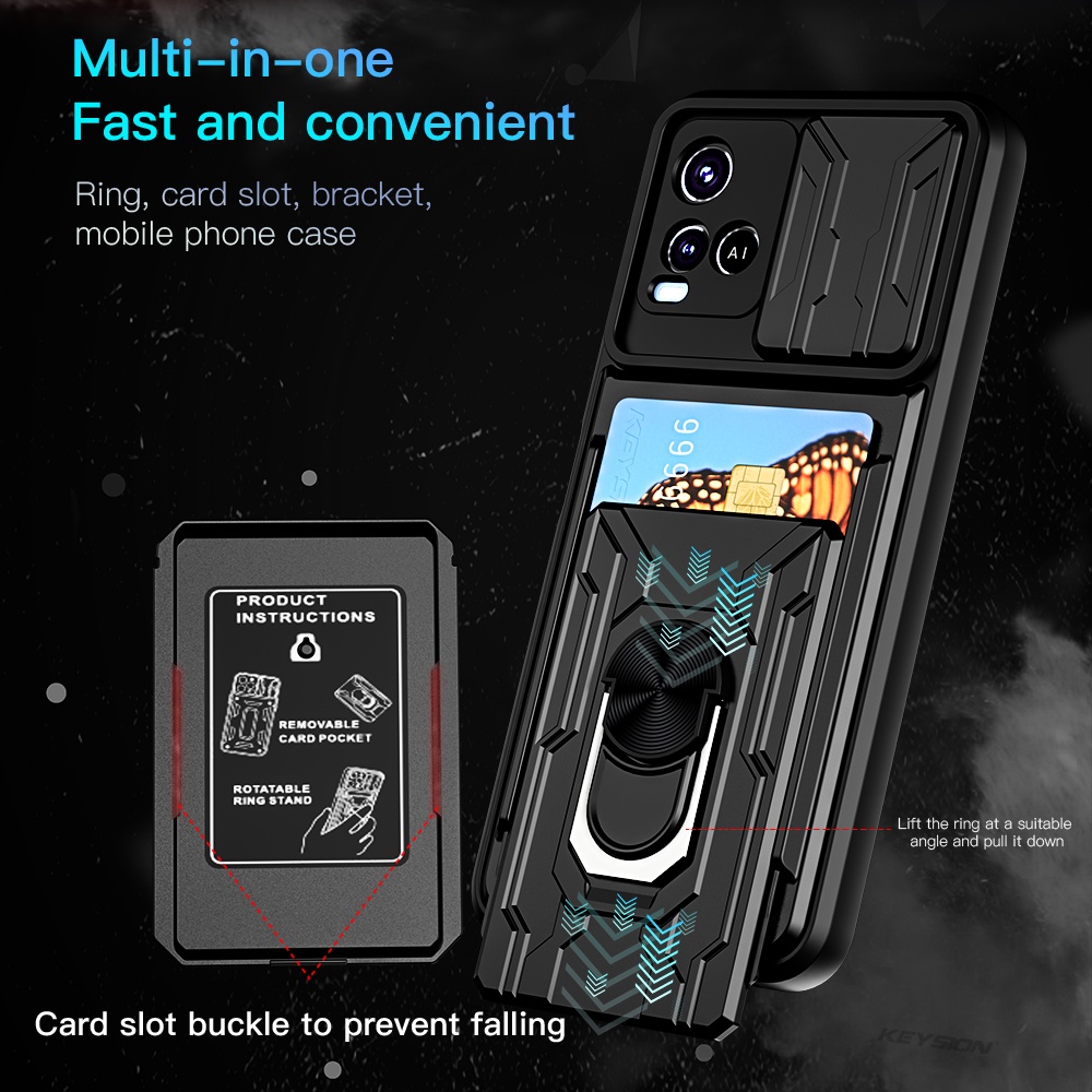 Ốp Điện Thoại Armor Có Ngăn Đựng Thẻ Cho VIVO T1x Y21 Y21S Y33S Y33T Y21T 4G 5G