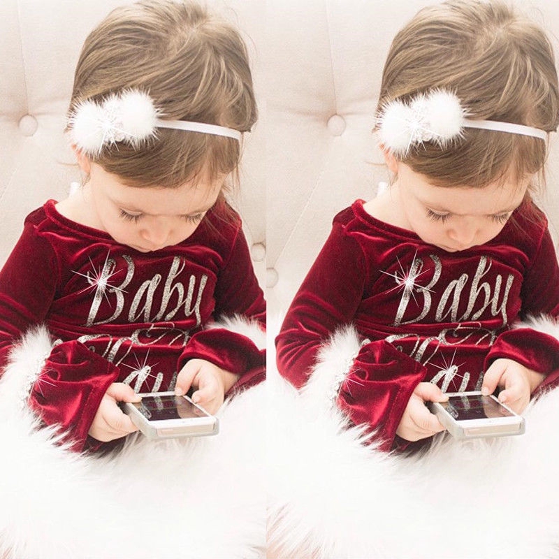 ❤XZQ-Baby Kids Gold Velvet Sleeves Fur Romper Jumpsuit Outfits