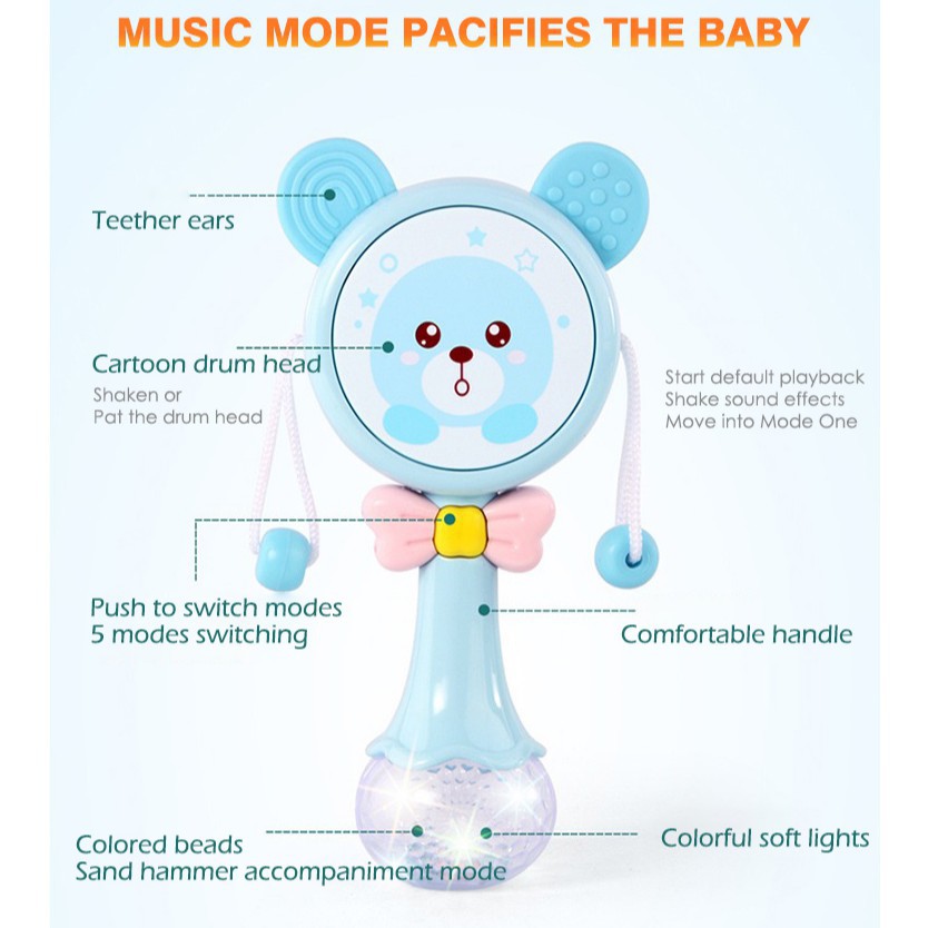 Đồ chơi trống lắc HDY có nhạc dành cho bé sơ sinh