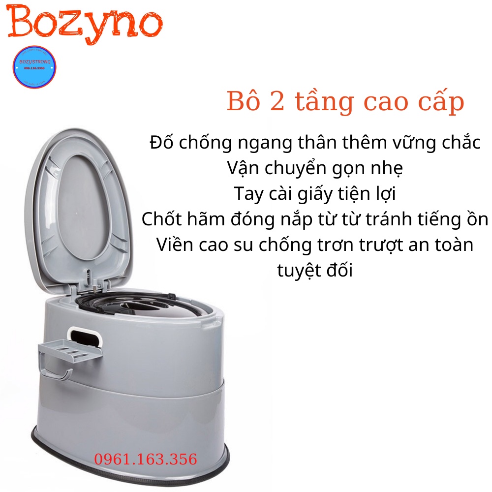 Ghế Bô Vệ Sinh Cho Người Già, bô vệ sinh cao cấp Bozyno có dải cao su chống trơn trượt