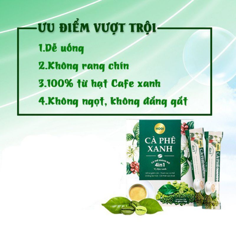 Cà phê xanh Hogi hộp 15 gói x 18g giảm cân kháng mỡ hiệu quả