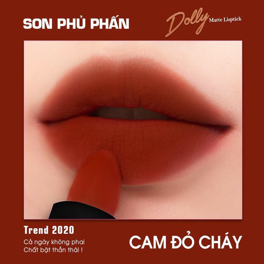 [Cam Đỏ Cháy] Kute Girl Son Sáp Phủ Phấn Dolly Không Chì Màu Cam Đỏ Cháy | BigBuy360 - bigbuy360.vn