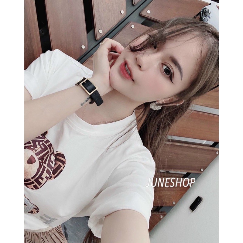 SNU158 - SET NỮ ÁO TRẮNG GẤU FF MIX CVAY DẬP LI NÂU | BigBuy360 - bigbuy360.vn