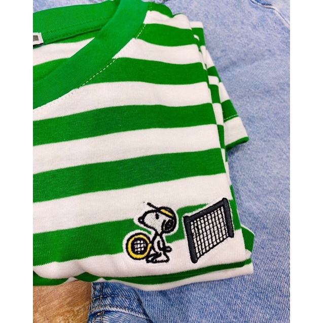 ÁO THUN SỌC XANH LÁ THÊU SNOOPY