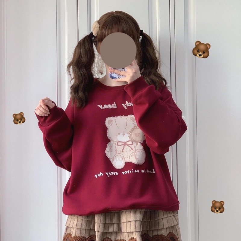 Áo Nỉ Sweater Đỏ Teddy Bear Dày Dặn Ấm Áp Noel Tết