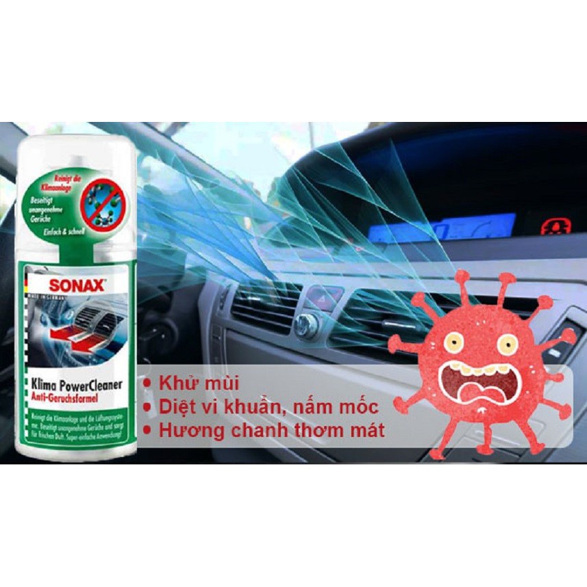 Chất khử mùi làm sạch dàn lạnh ( điều hòa ) oto, xe hơi dạng hơi - Sonax Car A/C Cleaner 323100