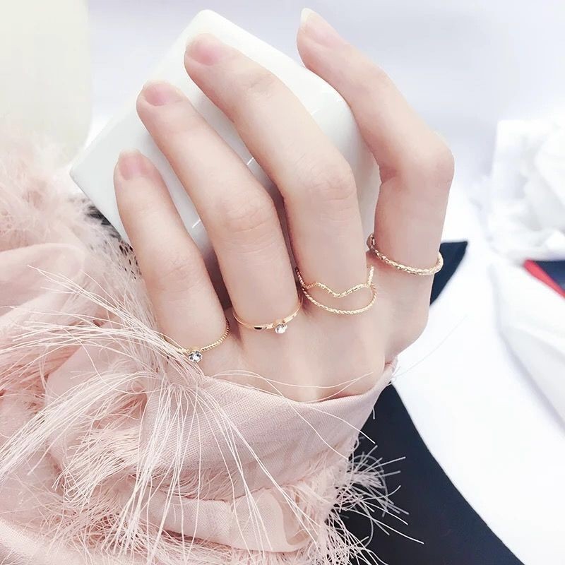 Set 5 nhẫn khớp ngón tay đính đá xinh xắn cho nữ