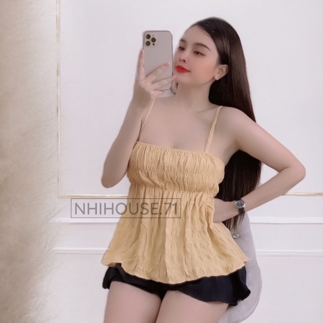 [FREESHIP 50K] Set đồ Nữ -Set Bộ Áo 2 Dây Dún Ngực Quần Short Ngắn Bèo Lai dễ Thương Freesize Dưới 57kg