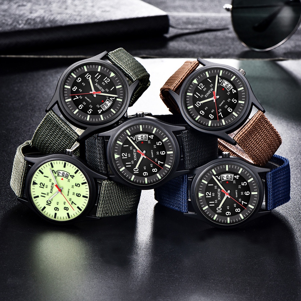 Đồng Hồ Quartz Chạy Kim Mặt Tròn Với Dây Đeo Vải Canvas