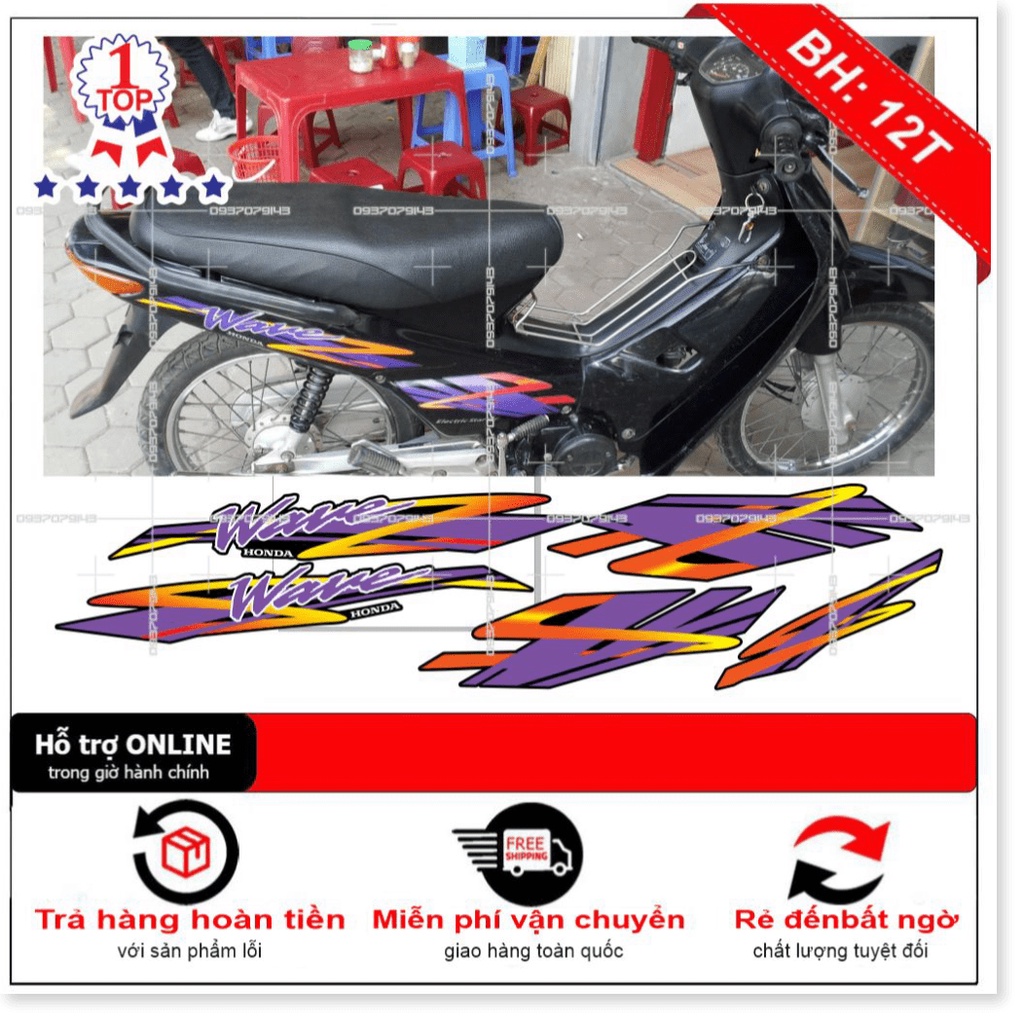 ( Quí khách vui lòng mang ra tiệm cho thợ dán ) Tem wave nhỏ đời đầu mẫu zin đen