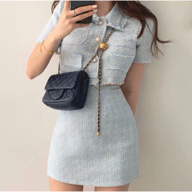 🍃 Set dạ Tweet xinh , áo croptop+ chân váy chữ A( có ảnh thật)🍃 SẴN TẠI SHOP- FREESHIP