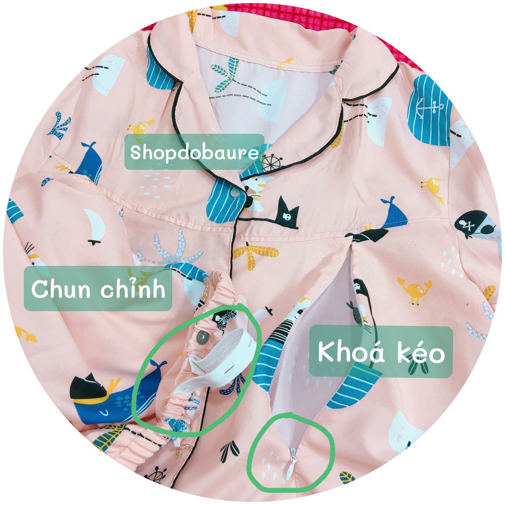 Bộ Pijama bầu và sau sinh Dài Tay kéo khóa cho con bú Thu Đông, chất kate thái dành cho mẹ từ 38 đến 85kg