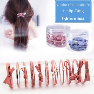 Hộp thun cột tóc 12 kiểu dáng khác nhau xinh xắn dễ thương style Hàn Quốc