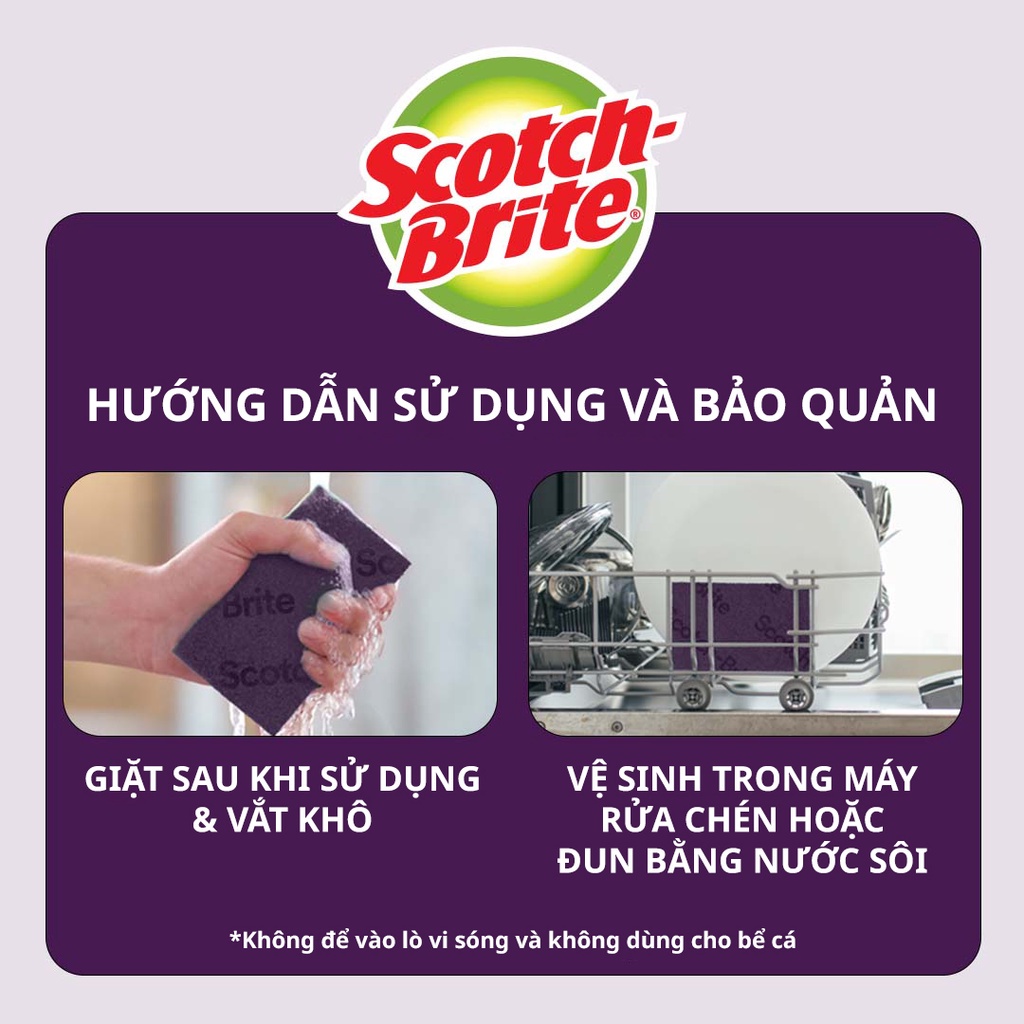 Gói 4 Miếng Cước Cọ Rửa Siêu Mạnh 3M Scotch Brite Thế Hệ Mới-Đánh Tan Mọi Vết Cháy Bẩn Của Nồi,Niêu,Xoong,Chảo,Vỉ Nướng