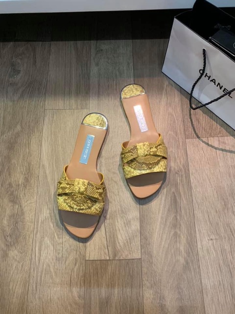 Dép lê nữ quai đan da vân rắn thời trang 2021