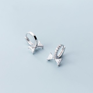 Khuyên tai bạc TLEE tròn bấm nơ đính đá cao cấp TLEE JEWELRY B0271