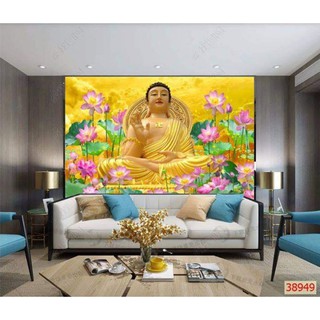 tranh thờ Phật 3d tranh dán tường in Vải Lụa KT 120x80cm