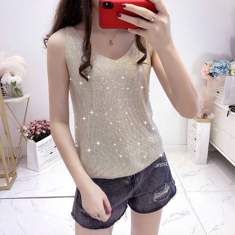 Áo Dệt Kim Sát Nách Đính Đá Thời Trang Mùa Hè Cho Nữ