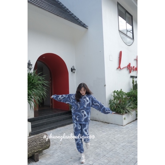 Set bộ  Set quần áo dài tay loang màu dành cho nữ PHULA thu đông oversize form unisex Ulzzang