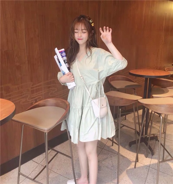 ☘️Váy thô baby doll xoè tầng cổ chéo Ulzzang style☘️ Hàng Quảng Châu