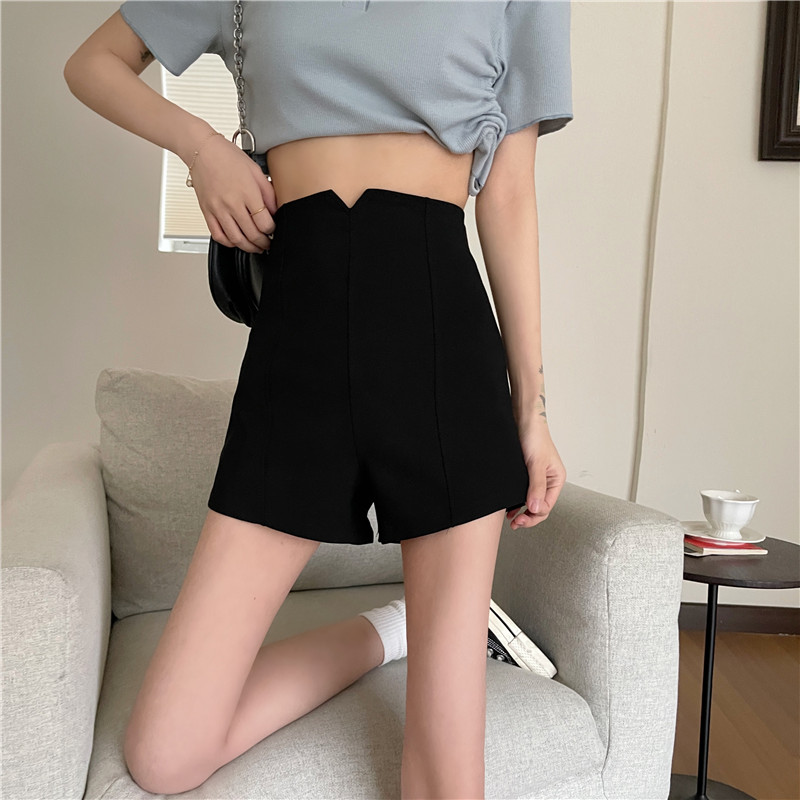 SUXI Quần Short Nữ Lưng Cao Ống Rộng Màu Đen Thời Trang Mùa Hè