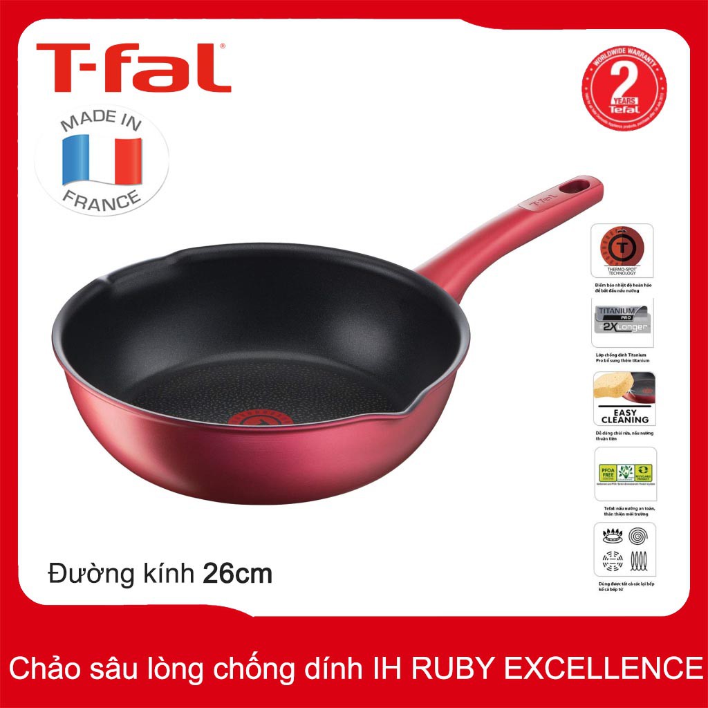 Chảo chống dính sâu lòng T-fal IH RUBY EXCELLENCE G13677 đường kính 26cm có miệng rót - Made in France