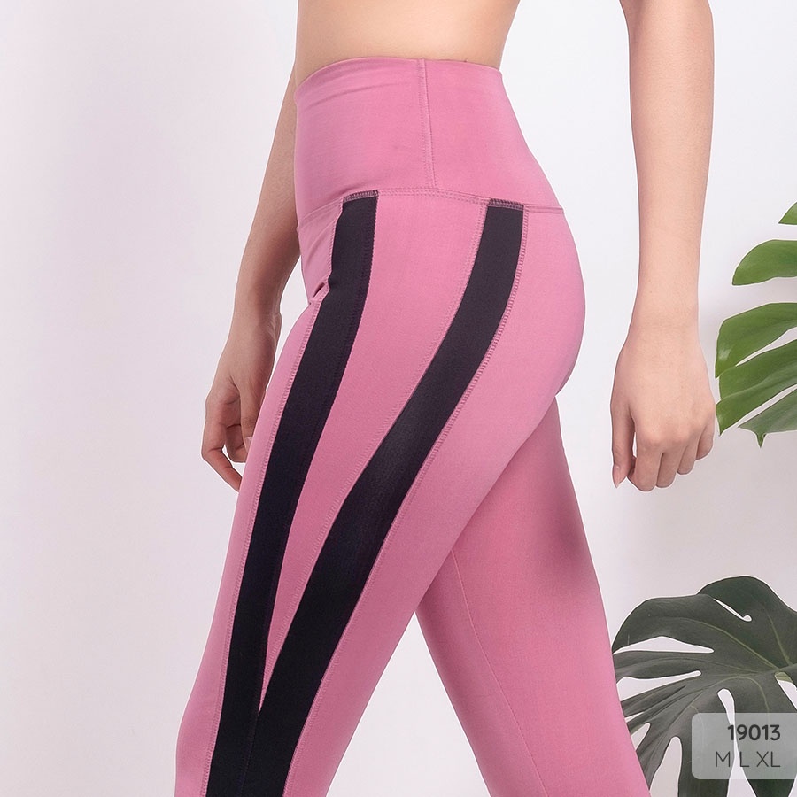 Quần legging nữ dài cạp cao Readi, quần dài tập gym nữ phối sọc 2 bên - 19013