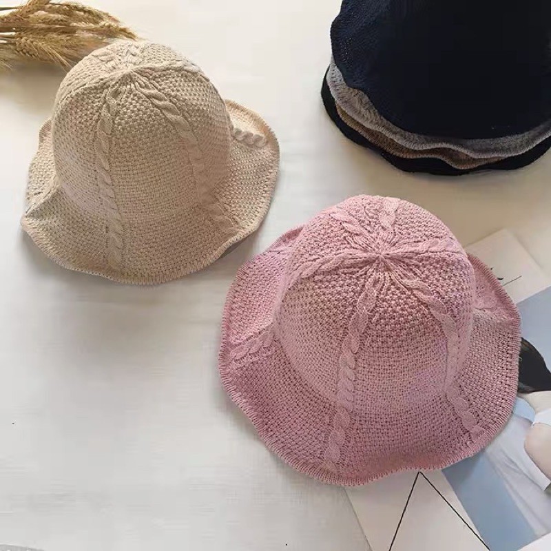 NÓN BUCKET Nữ tai bèo Ulzzang xoè vành uốn lượn sóng   Mũ Bucket tai bèo Nữ đi biển đi du lịch vành kẽm uốn