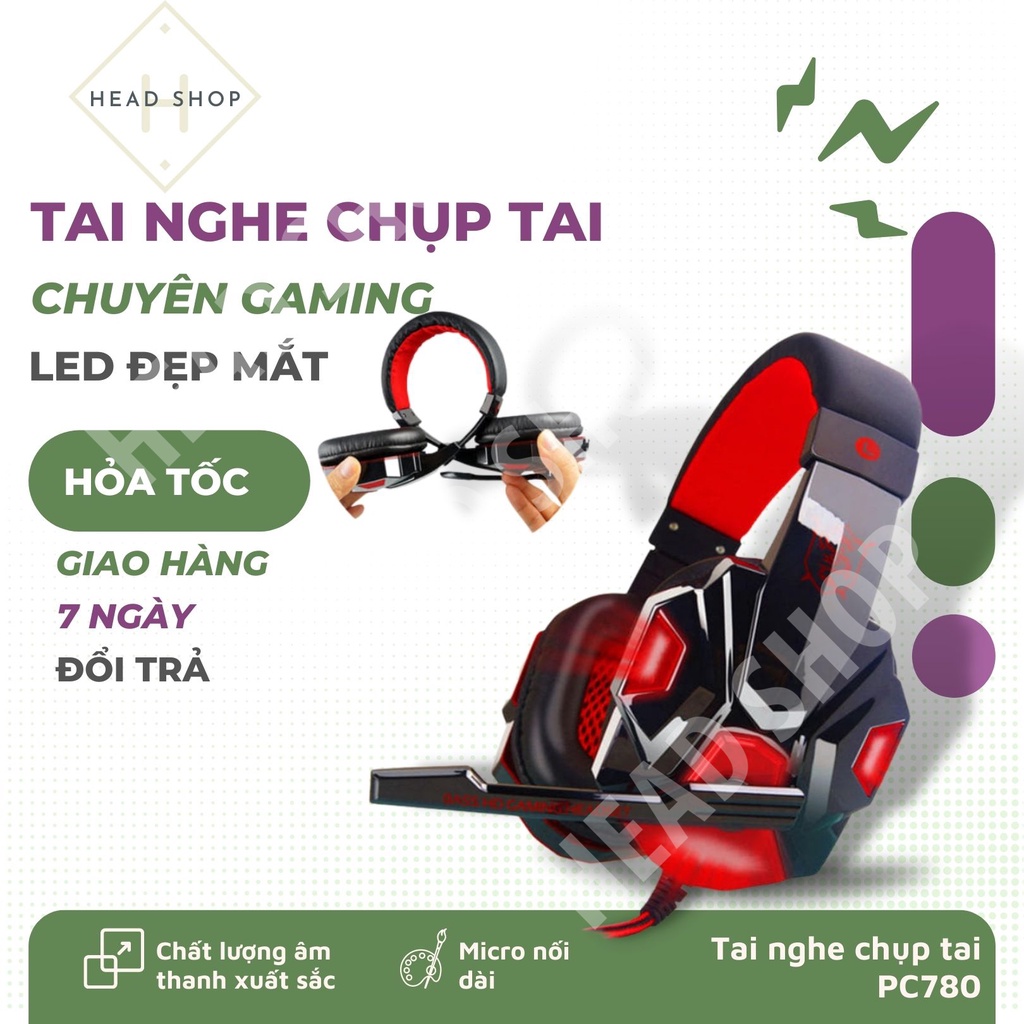 Tai nghe chuyên game thủ Plextone PC780 - đèn LED - Có Mic - Headphone gaming mã pc780 (Gía sỉ ) HEAD SHOP