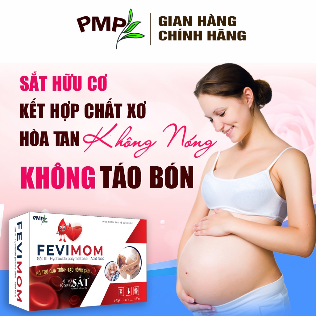 Sắt Hữu Cơ Fevimom PMP Bổ Sung Sắt Và Các Vitamin Thiết Yếu Cho Bà Bầu, Mẹ Sau Sinh, Người Lớn ( Hộp 30 Viên)