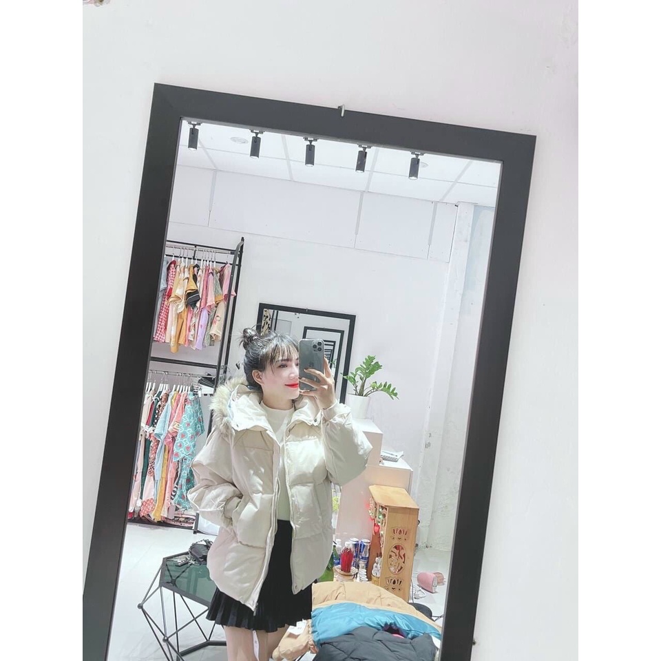 Áo phao béo có mũ lông chồn tách rời túi chéo | BigBuy360 - bigbuy360.vn