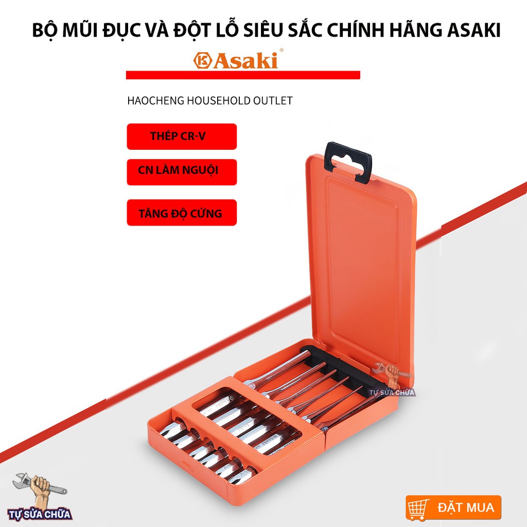 Bộ mũi đục và đột lỗ siêu sắc chính hãng Asaki AK-9626 và AK-9628