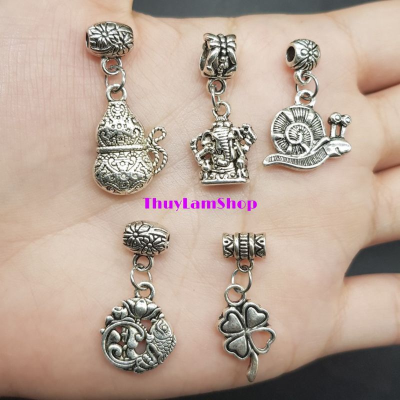 Charm ống lùa chặn hạt xi bac treo phụ kiện làm vòng có nhiều mẫu