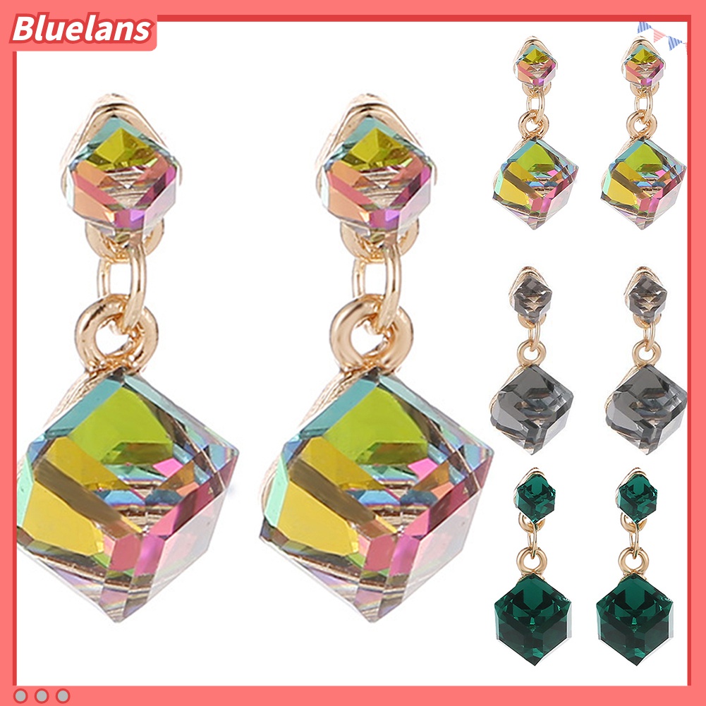 Cặp khuyên tai đính đá kiểu khối vuông thời trang cá tính cho nữ