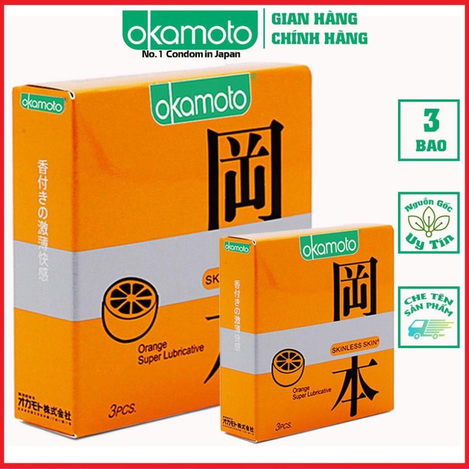 [BCS CHÍNH HÃNG] [ Combo 2 hộp ] Bao Cao Su Okamoto Skinless Skin Orange Lubricated Hương Cam Hộp 3 Cái