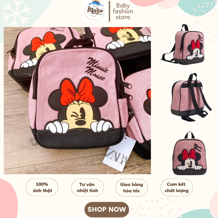 Balo Đi Học Cho Bé Gái Zara Xuất Xịn Hình Minnie Hồng MARUHOUSE - Cặp Đi Mẫu Giáo Nhỏ Gọn Mẫu Mới