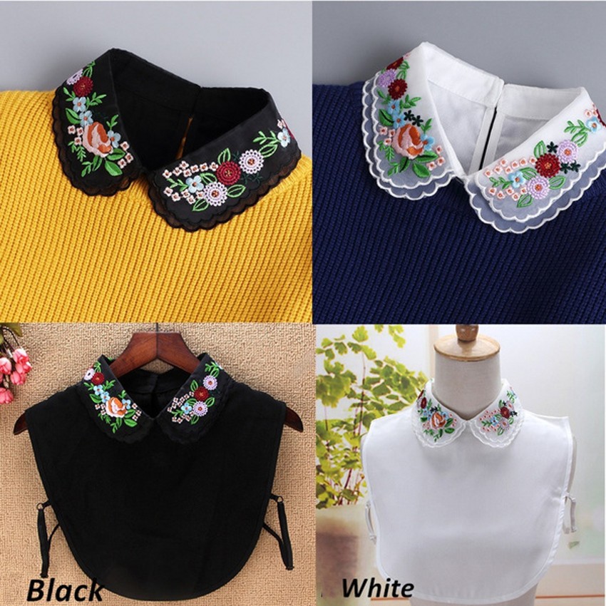 Cổ áo sơ mi giả thêu ren màu thiết kế nửa chiều dài trang trí cho nữ