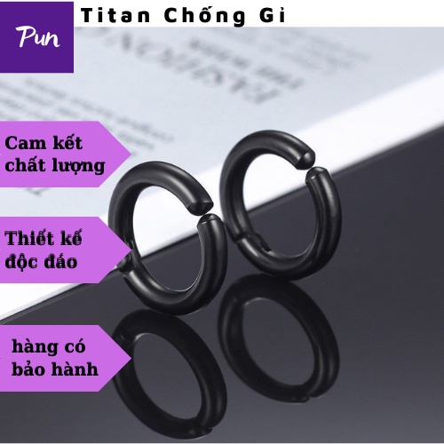 Bông Tai Không Cần Bấm Lỗ, Khuyên Kẹp Vành Tai -Khuyên Tai Nam Nữ Basic Punstore Bạc Đen Đẹp - HT Tròn Kẹp